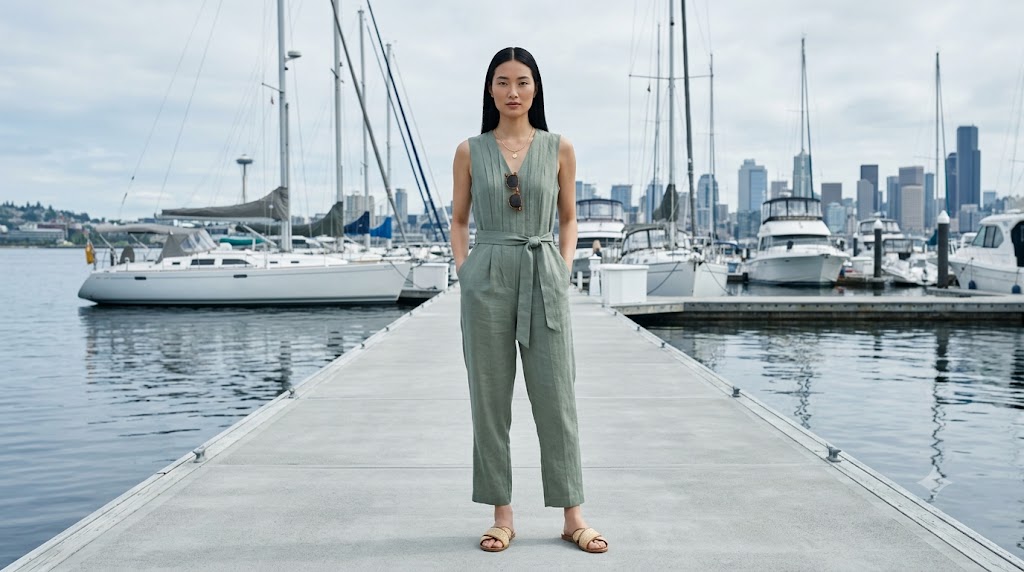 Sage Green Pleated Linen Jumpsuit